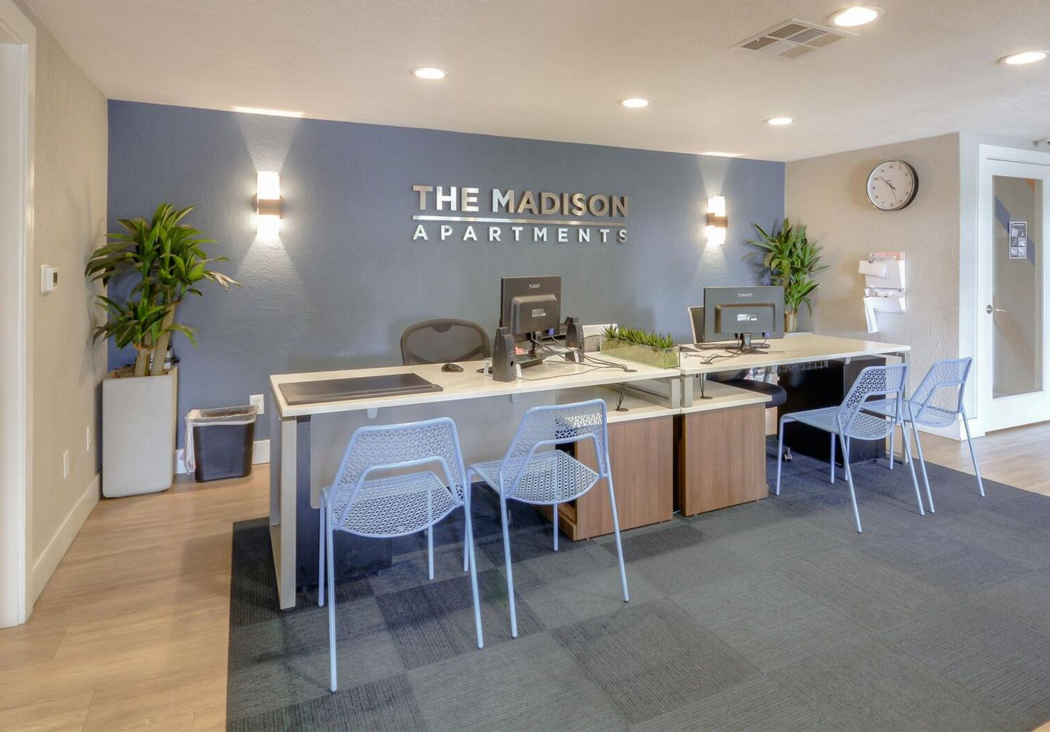 Leasing office reception desk and lobby